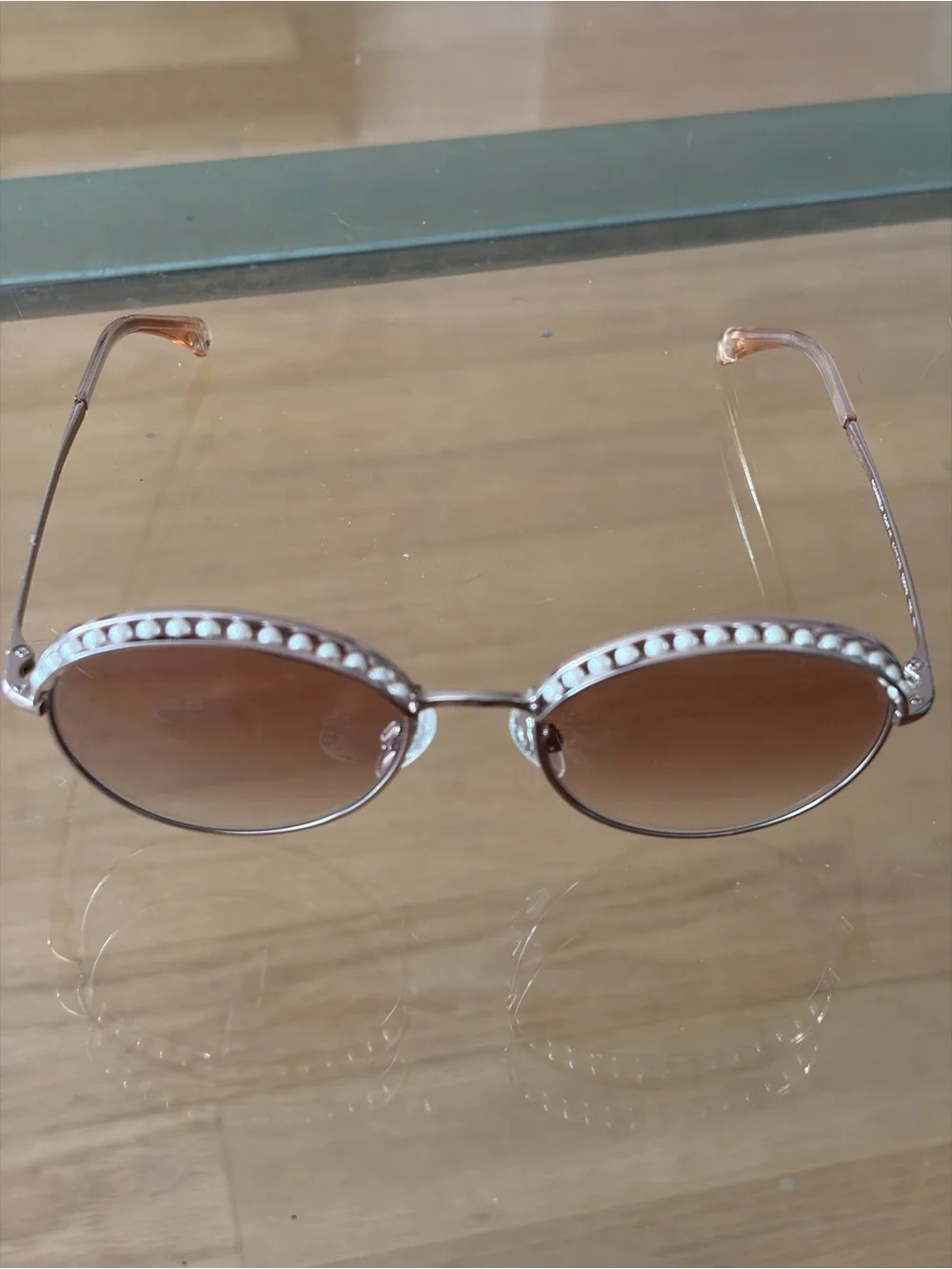 CHANEL Rose Gold Round Sunglasses with Pearl embellishments. Amazing condition.
